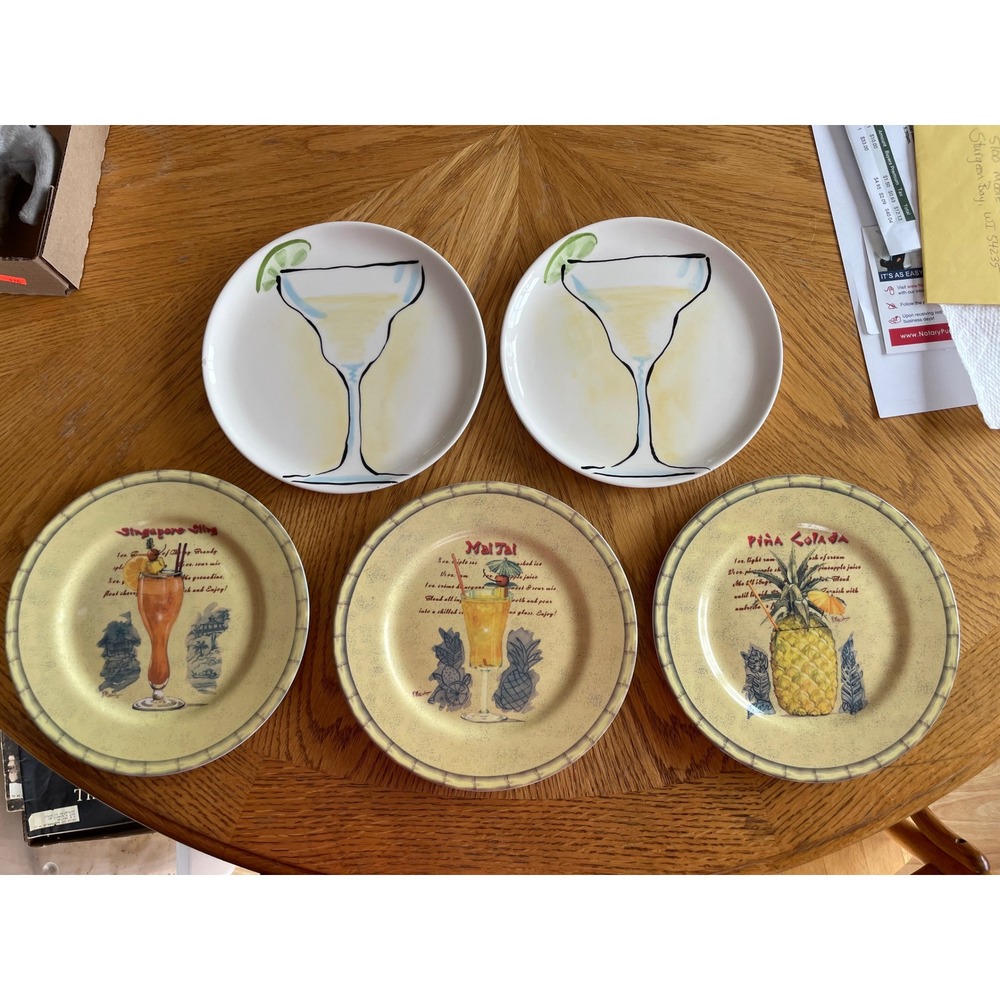 Sakura‎ World Market Cocktail Plates Set 5 Multicolor Good Tiki Tropical Recipes